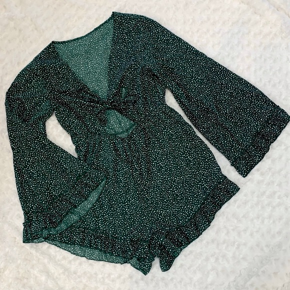 Shein green polka dot romper